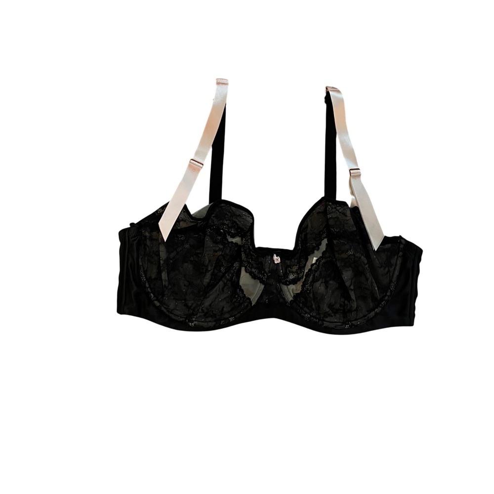 Cacique Black Lace Unlined Demi Bra Cutout Underwire 44DDD
